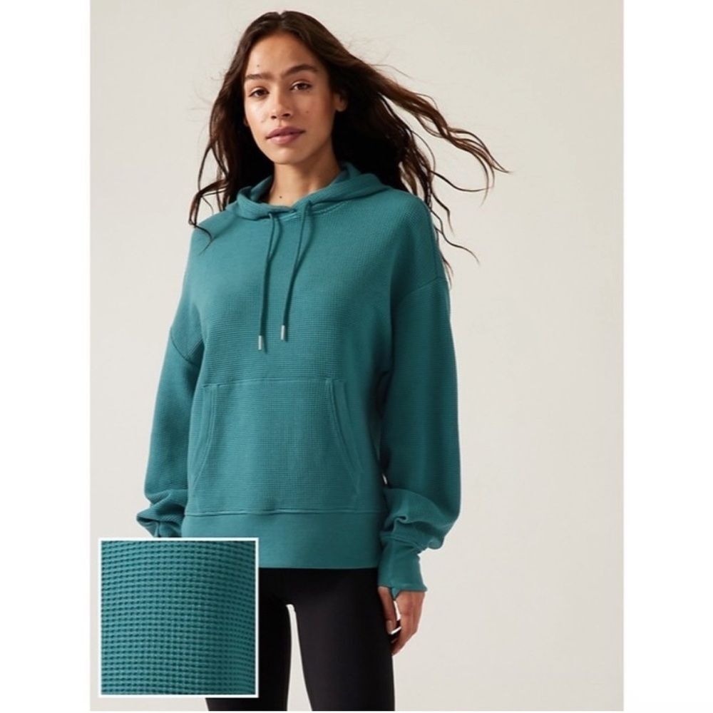 Athleta Blue Balance Waffle Hoodie Sweatshirt Size Medium Athletic Workout Gym